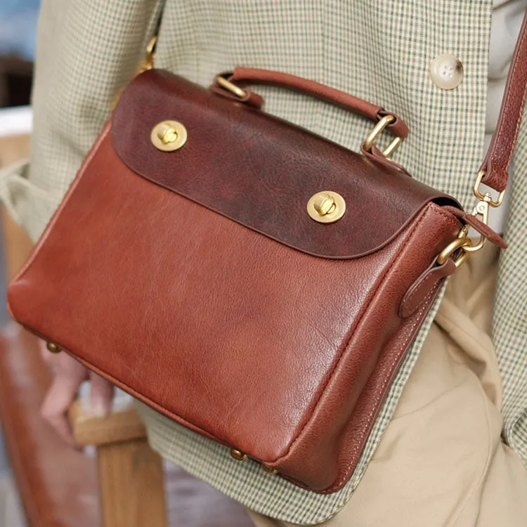 Vintage Women's Leather Top Handle Satchel Bag Purse Messenger Bag For Women