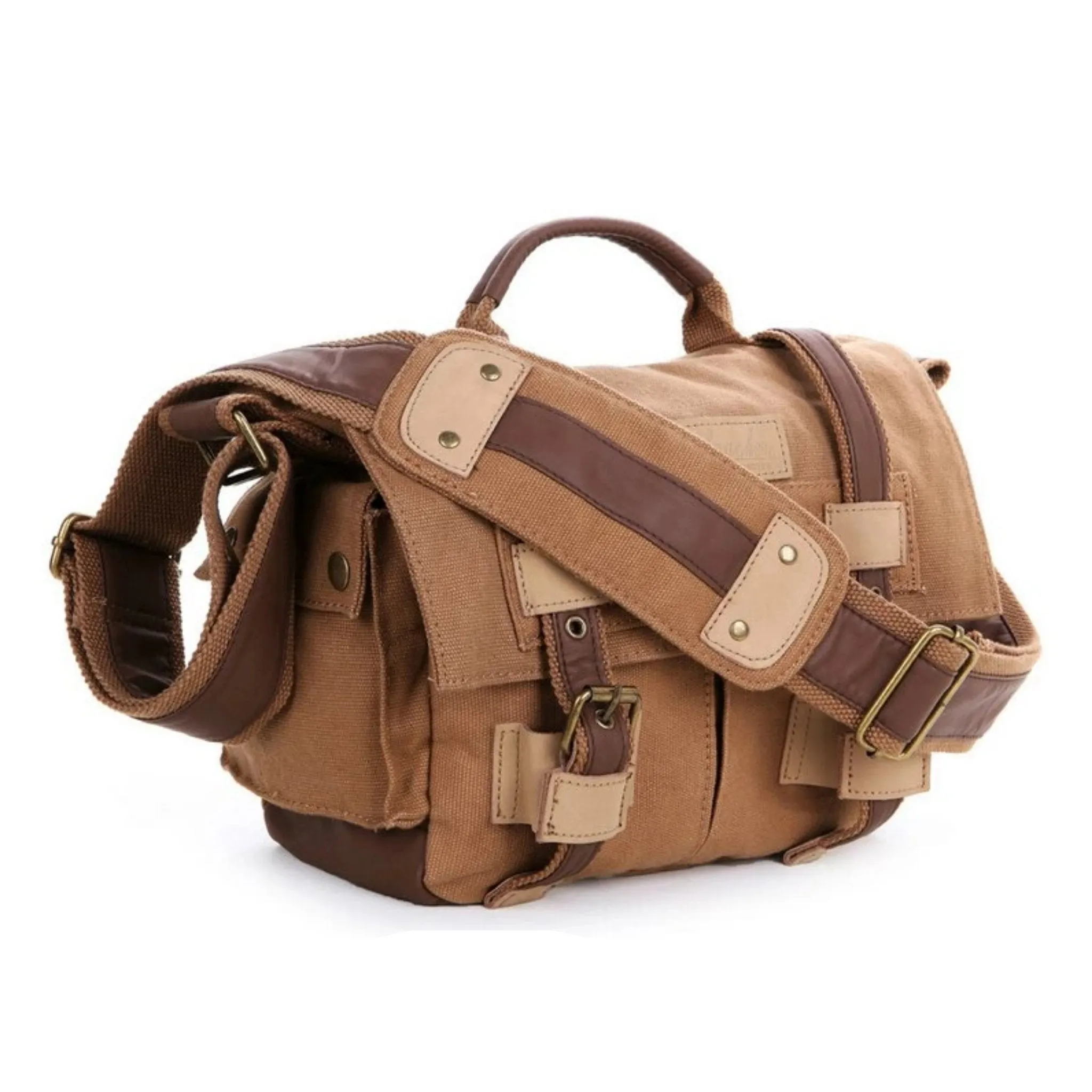 Waxed Canvas DSLR Camera Messenger Bag, Diaper Bag - Medium