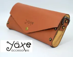 Whisky brown small clutch women bag from leather and wood