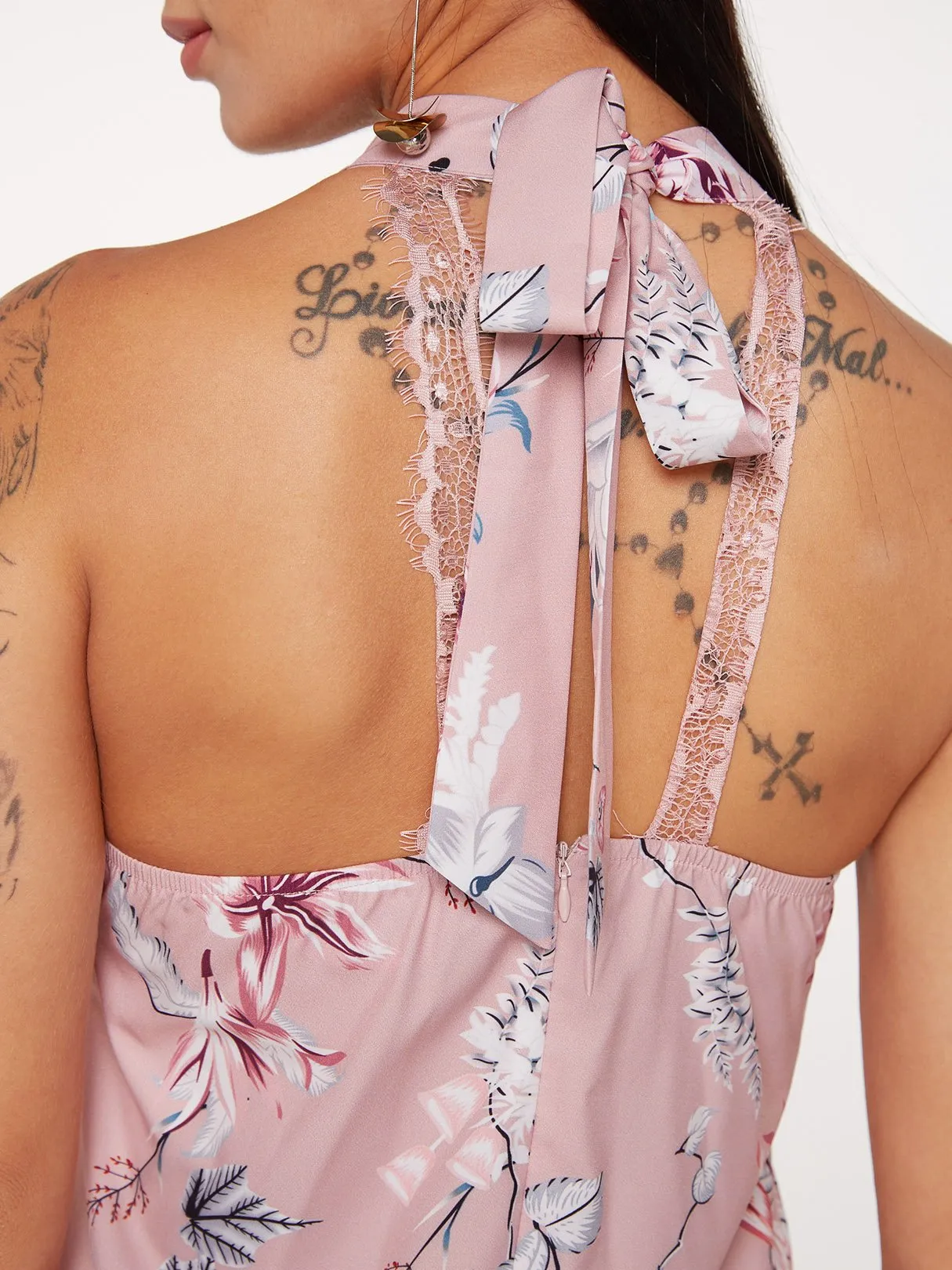 Wholesale Pink Sleeveless Floral Print Lace Zip Back Mini Dress