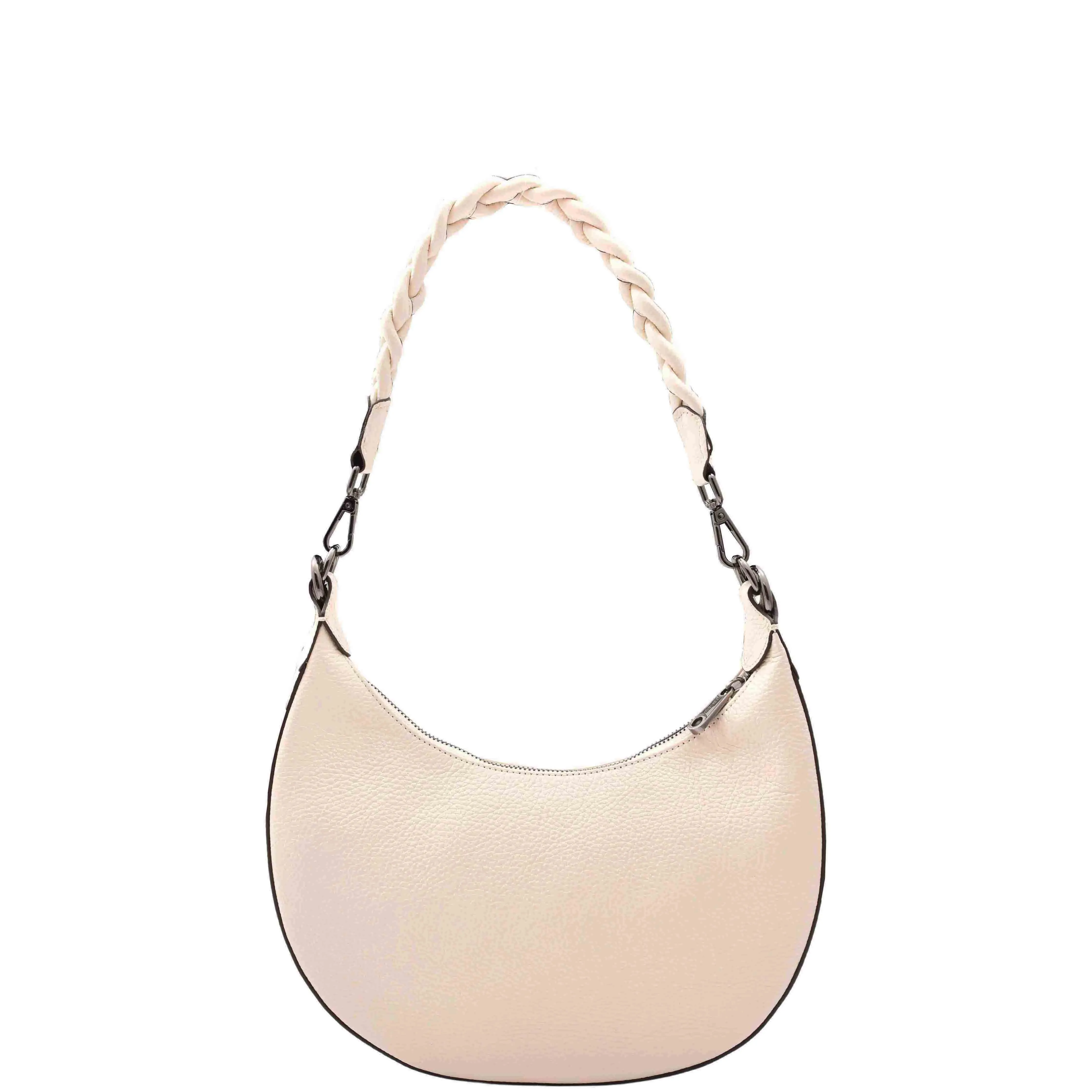 Womens Leather Shoulder Bag Braided Handle Casual Fashion Handbag A50 Off White