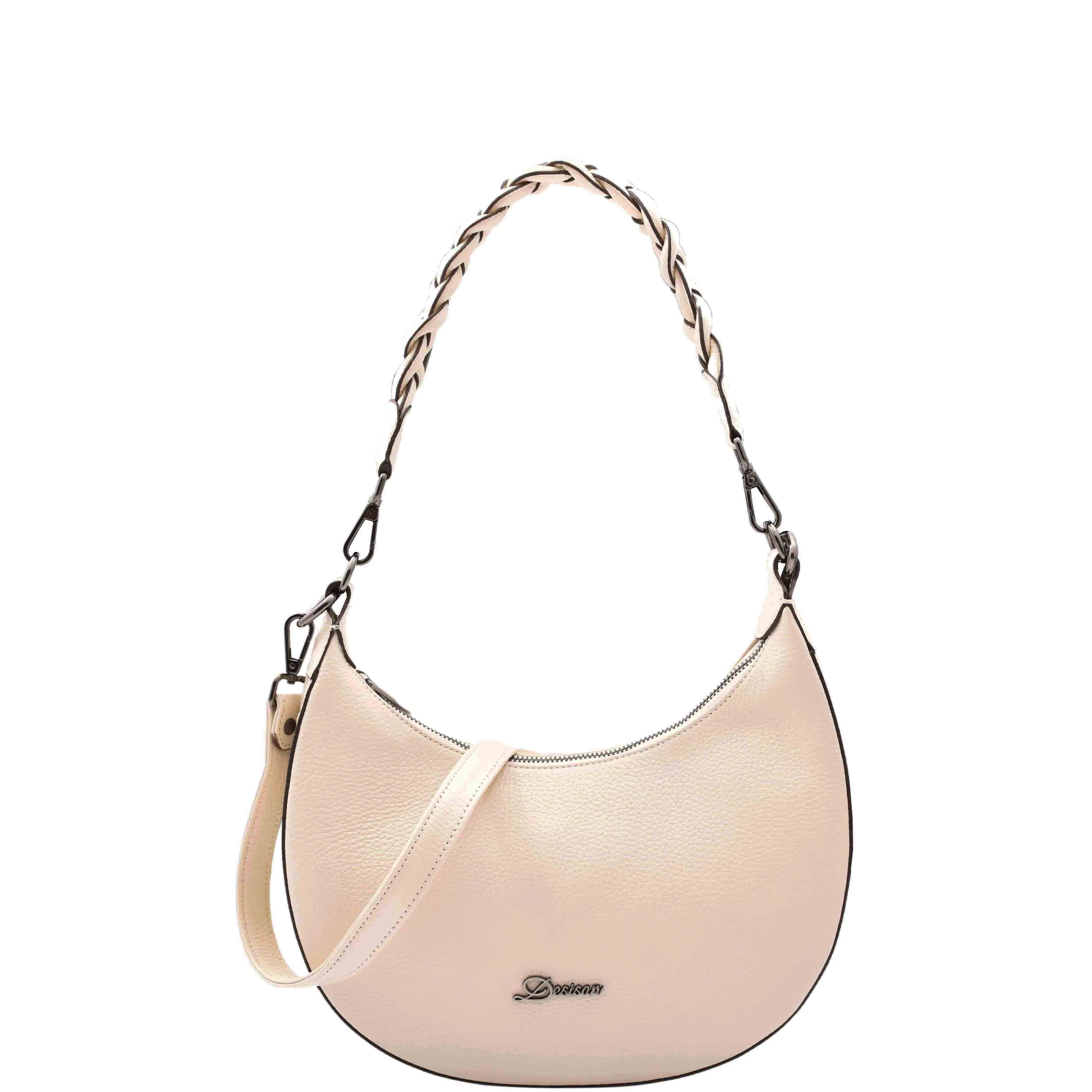 Womens Leather Shoulder Bag Braided Handle Casual Fashion Handbag A50 Off White