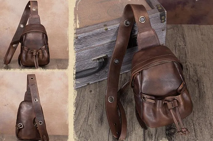 Womens Leather Sling Backpack Purse Chest Pack For Women