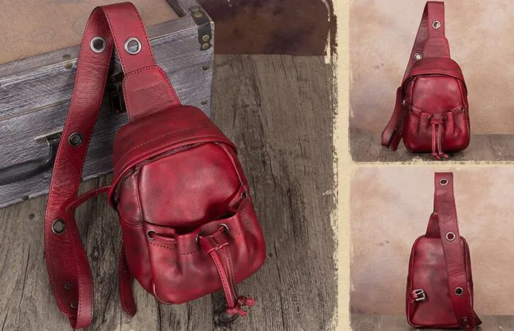 Womens Leather Sling Backpack Purse Chest Pack For Women