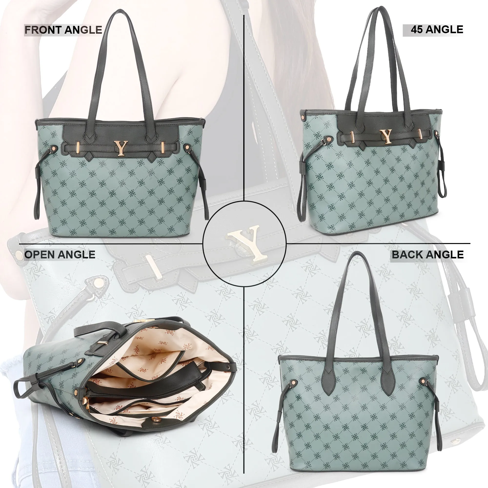 Yelloe Iconic Printed Tote Bag Green