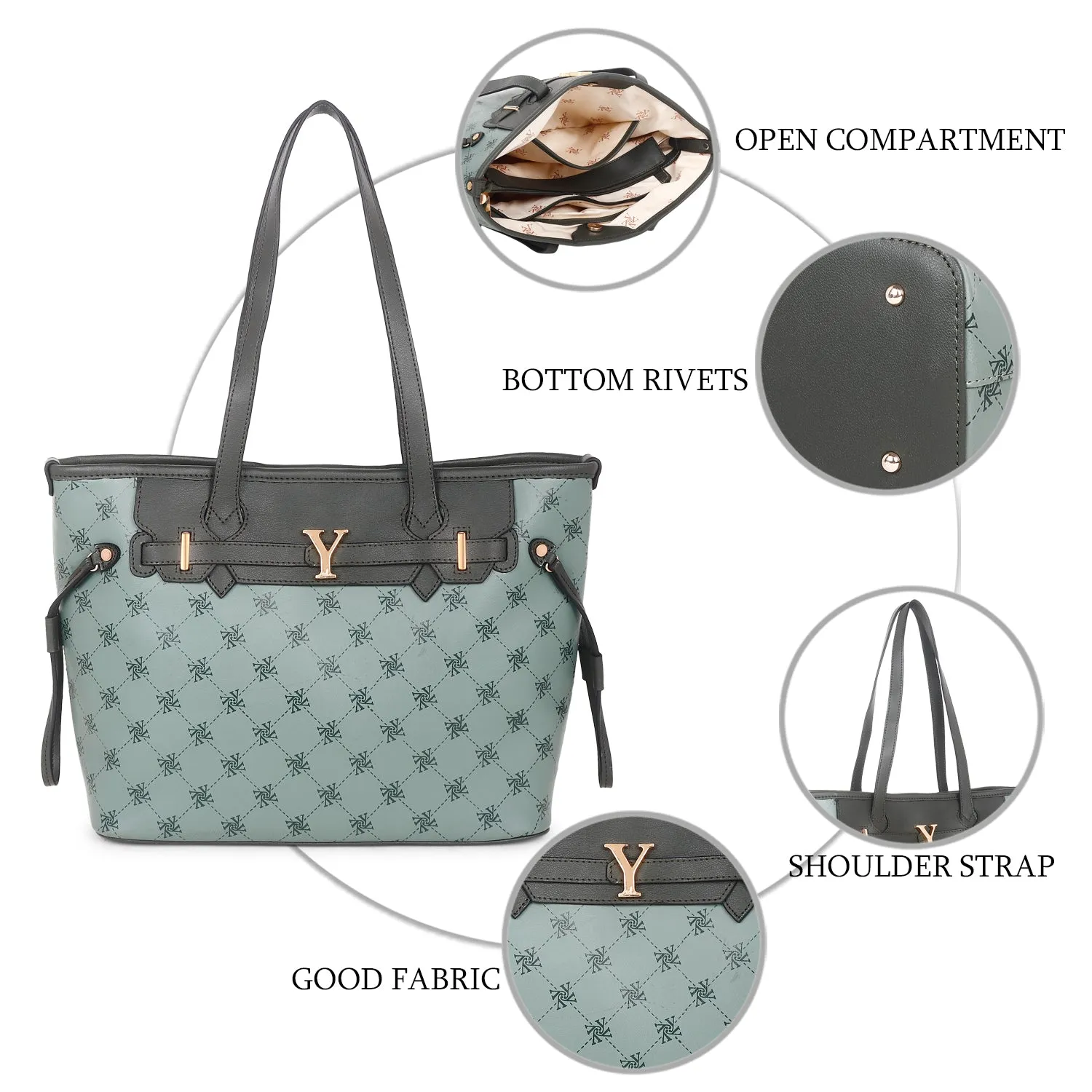 Yelloe Iconic Printed Tote Bag Green