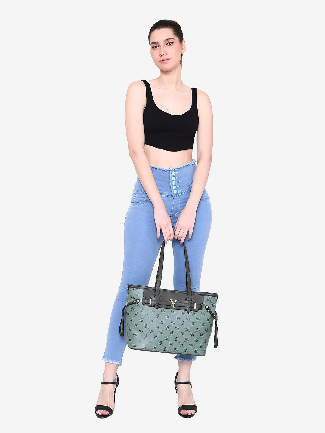 Yelloe Iconic Printed Tote Bag Green