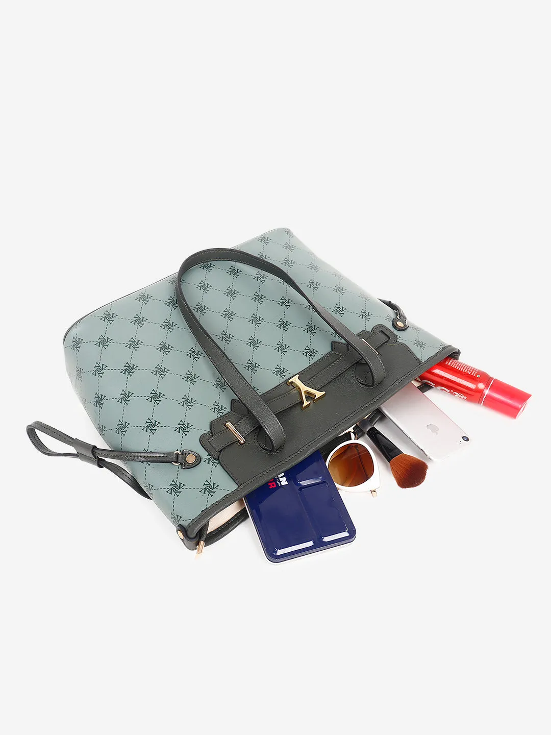 Yelloe Iconic Printed Tote Bag Green