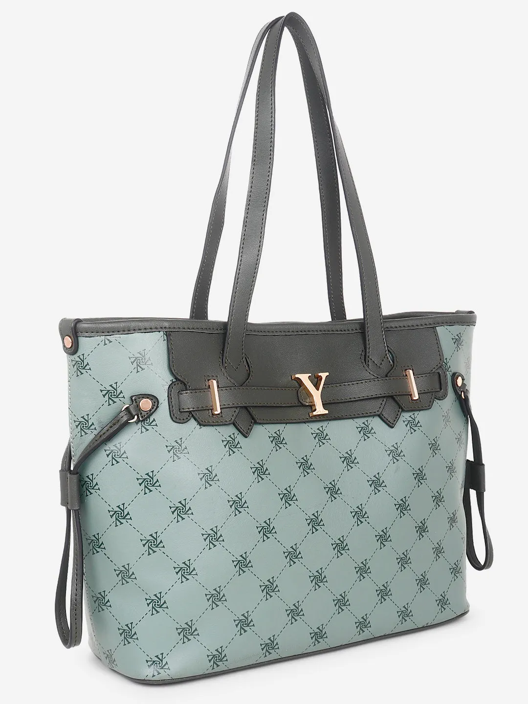 Yelloe Iconic Printed Tote Bag Green